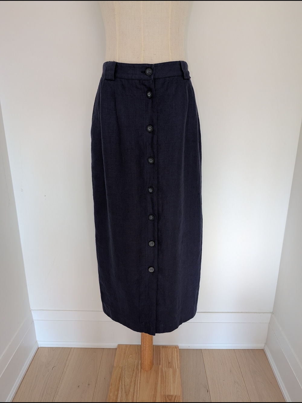 Vintage Linen Button-Front Midi Skirt